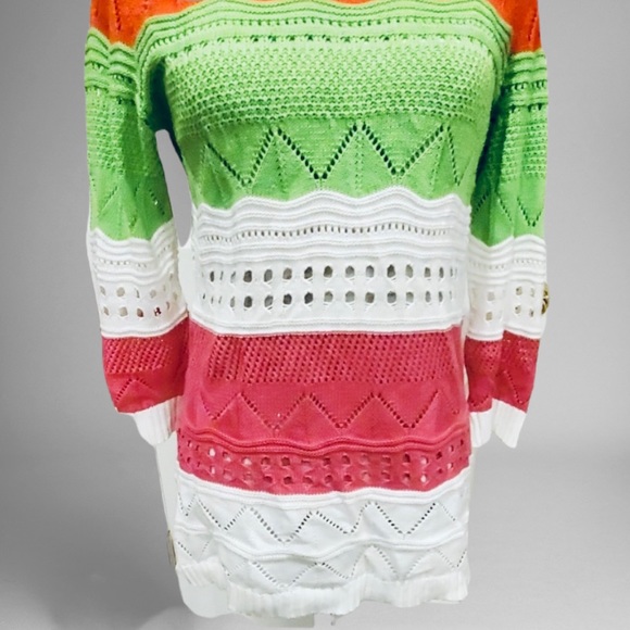 City Girl by Nancy Bolen Color Block Knit Crochet Sweater Sz. S - Picture 3 of 9